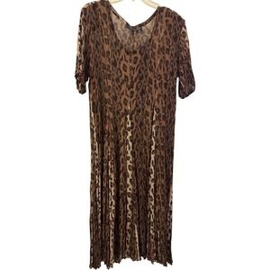 Starina Vintage Animal Print Dress‎ Short Sleeve Pleated Rayon Size M